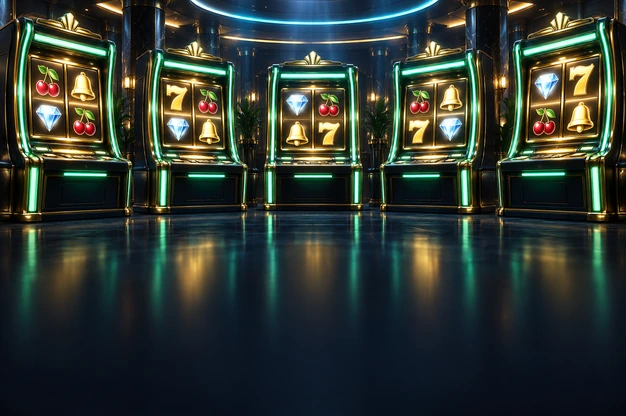 Neon çerçeveli oyun otomatları sırası